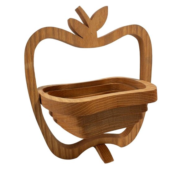 Handcrafted Wooden Collapsible Apple-Shaped Basket By Pear Tree Baskets - Picture 1 of 12